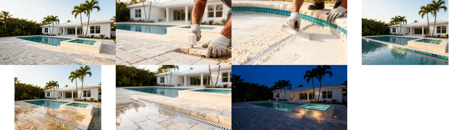 Contact sheet of the full pool remodel, frame by frame