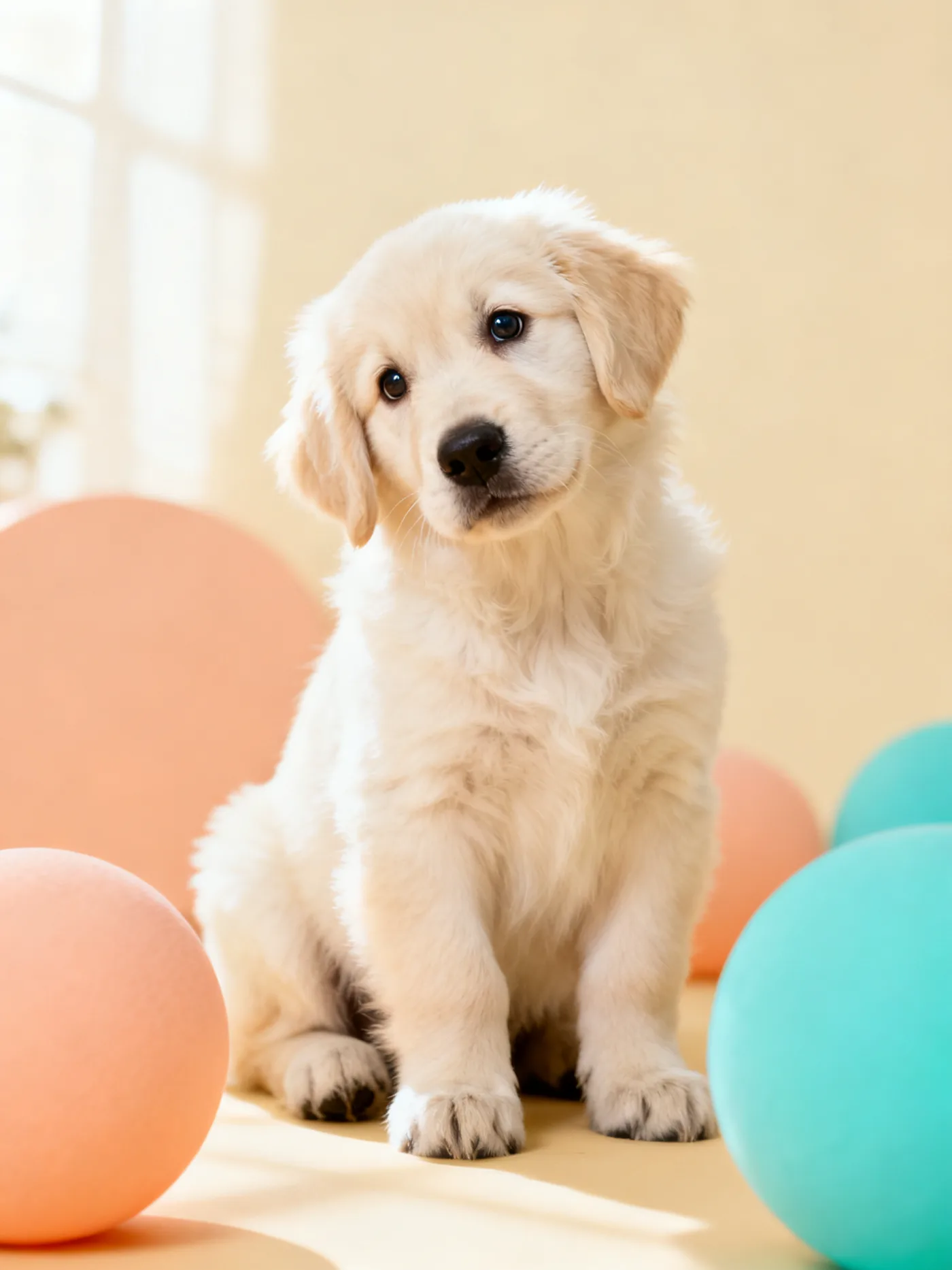 Cachorro golden ladeando la cabeza